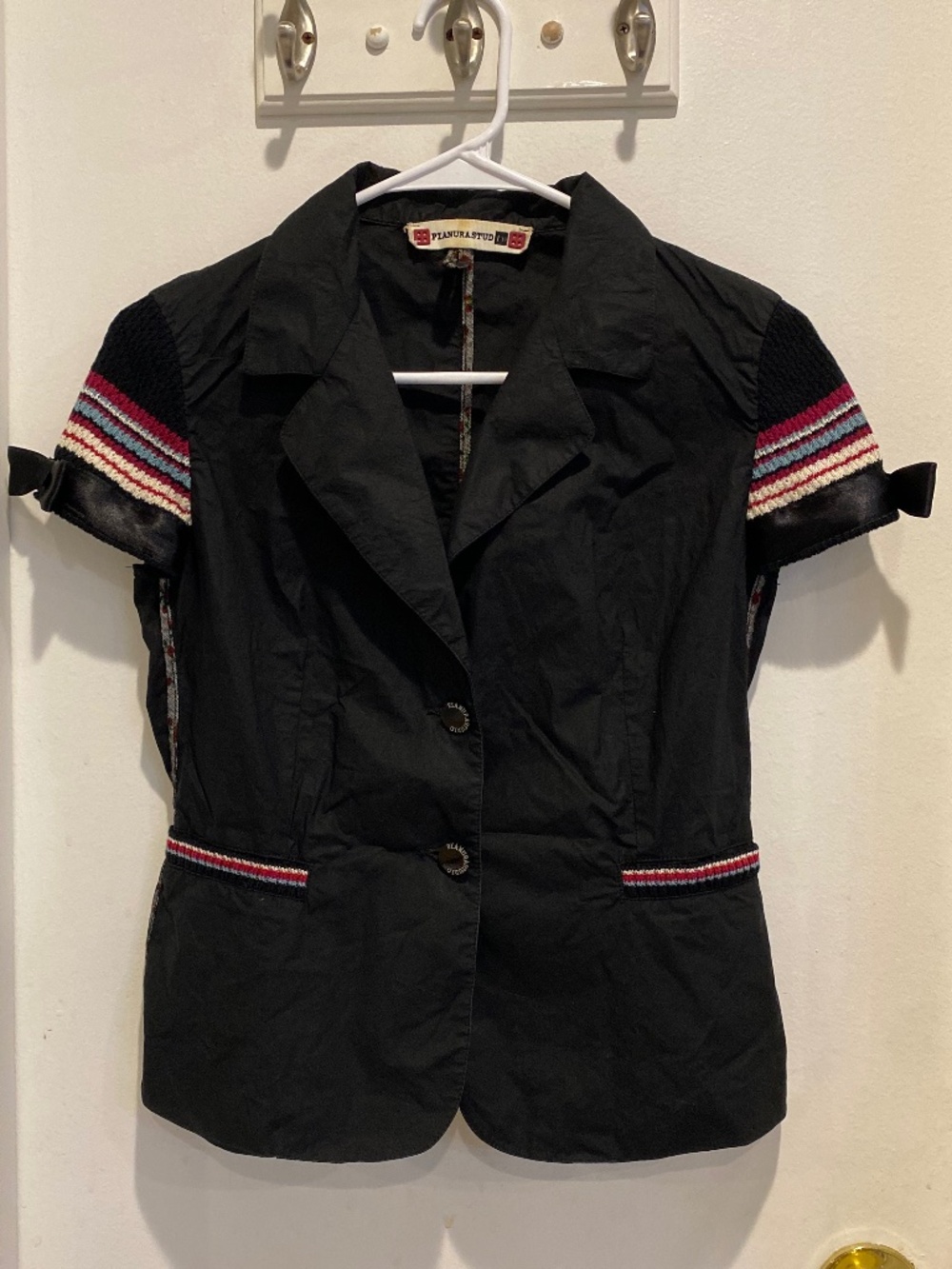 Pianura Studio Italy Vintage Mixed Media Short Sleeve Blazer Jacket Sz 42